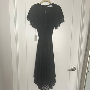 Ali & Jay Black Polka Dot Layered Flutter-Sleeve Midi Dress open back S